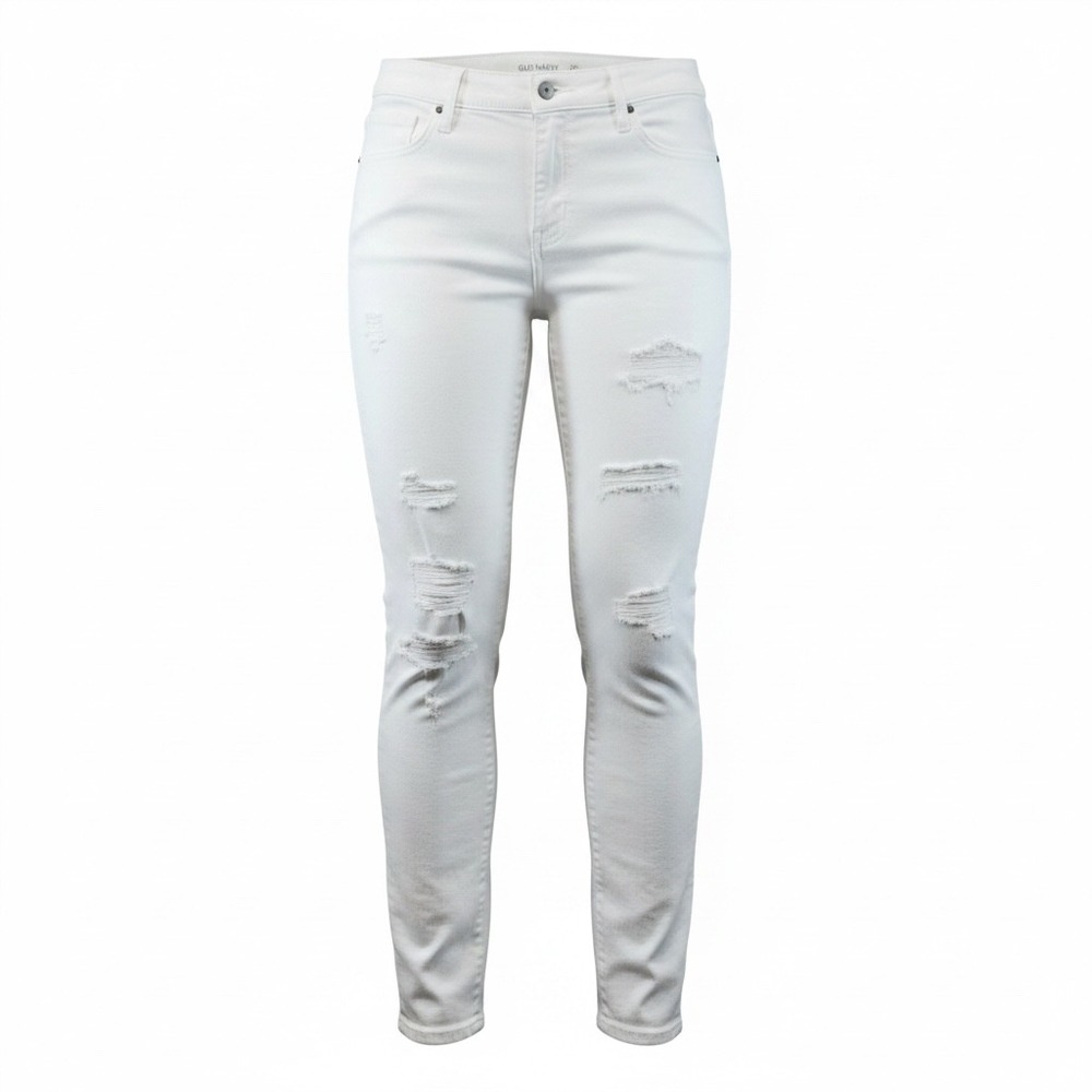 Old Navy Rockstar Womens 14 Regular White Mid Rise Distressed Skinny Jeans SP17